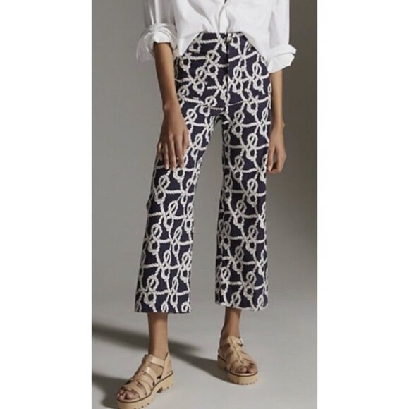 Anthropologie Pants - ANTHROPOLOGIE MAEVE The Colette Nautical Rope Wide Leg Cropped Linen Blend Pants